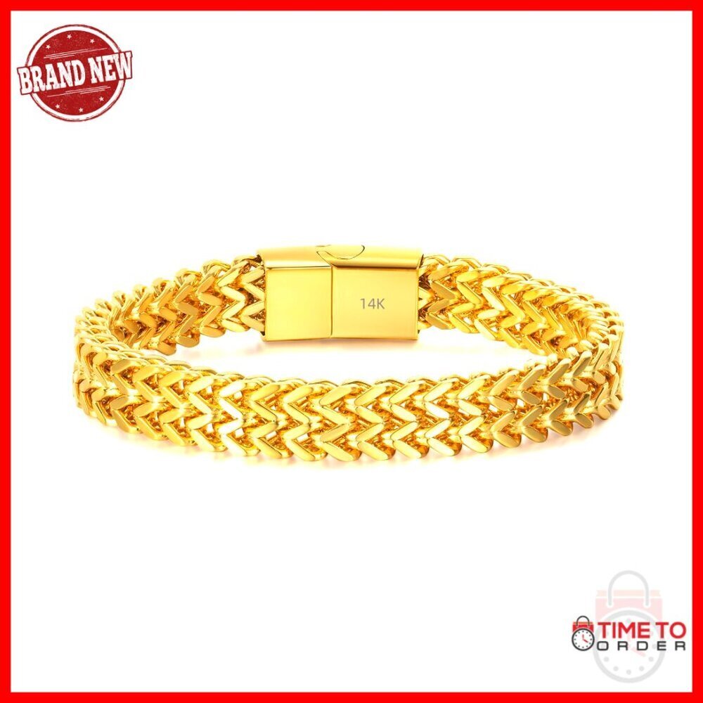 Men's 14K Gold Mesh Cuban Chain Bracelet 8.3 Inch Hip Hop Jewelry Gift